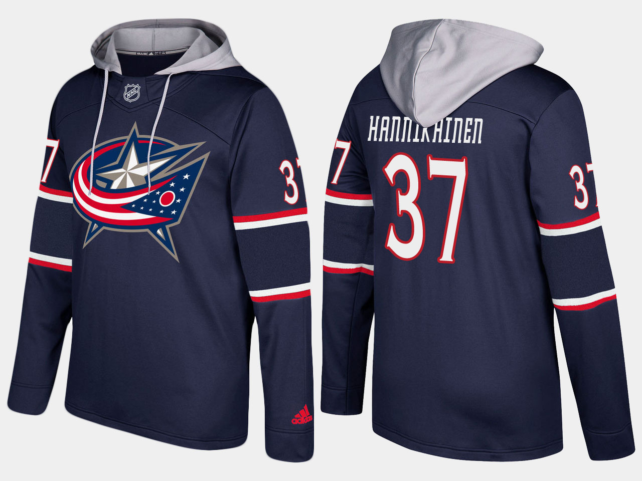 Men NHL Columbus blue jackets #37 markus hannikainen navy blue hoodie
